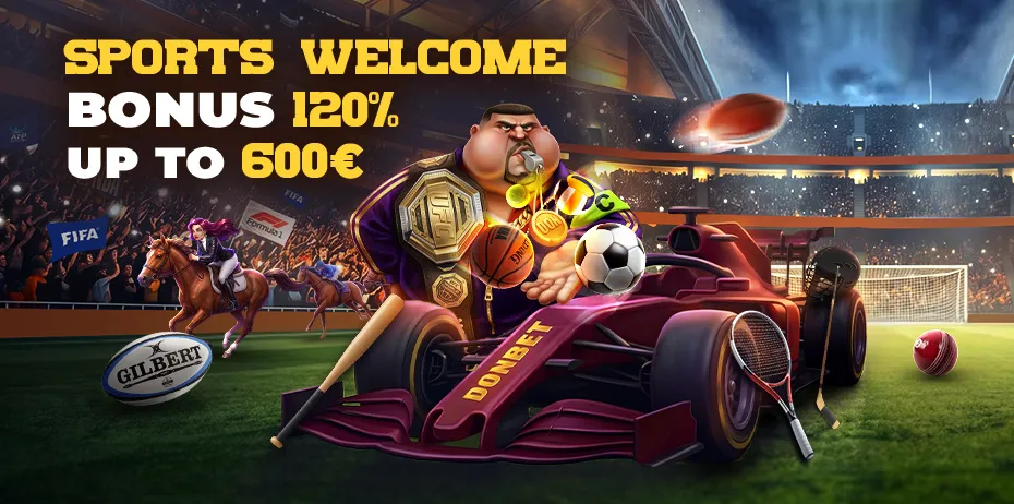 Donbet sports welcome bonus banner: 120% up to 600 EUR