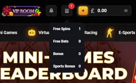 Donbet gift menu showing 1 free spins bonus credited